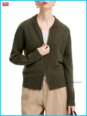 Merino Wool Zip Cardigan Baseball Collar Sweater Jacket Women